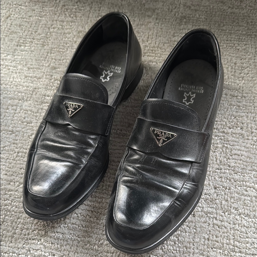 Prada Black Leather Penny Loafers